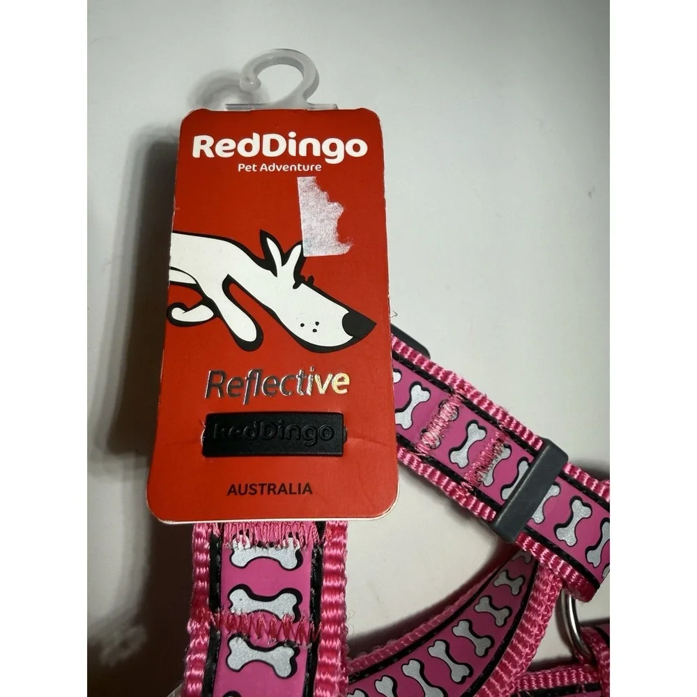 Red Dingo Dog Harness DH-RB-HP-25 Pink Reflective‎ Bones Adjustable Large